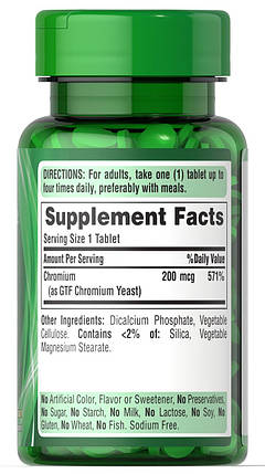 (уцінка термін по 2,26) Хром-хелат Puritan's Pride GTF Chromium 200 мкг 100 таб., фото 2