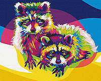 Картина по номерам Радужные еноты поп арт Поп-арт картины в цифрах животные 40х50 Brushme BS26202