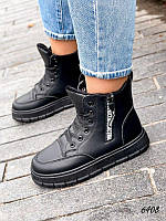 Женские зимние высокие кроссовки ботинки черные экокожаные Teofilo