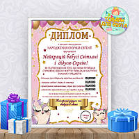 Постер — диплом "Бабушці та дідушці" А4+рамка в рожевому стилі із совоньками - Українською