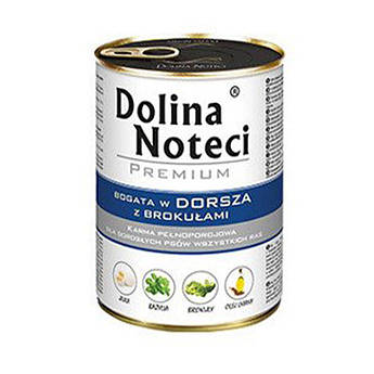 Вологий корм, консерва для собак з тріскою та брокколі, Dolina Noteci 400 гр