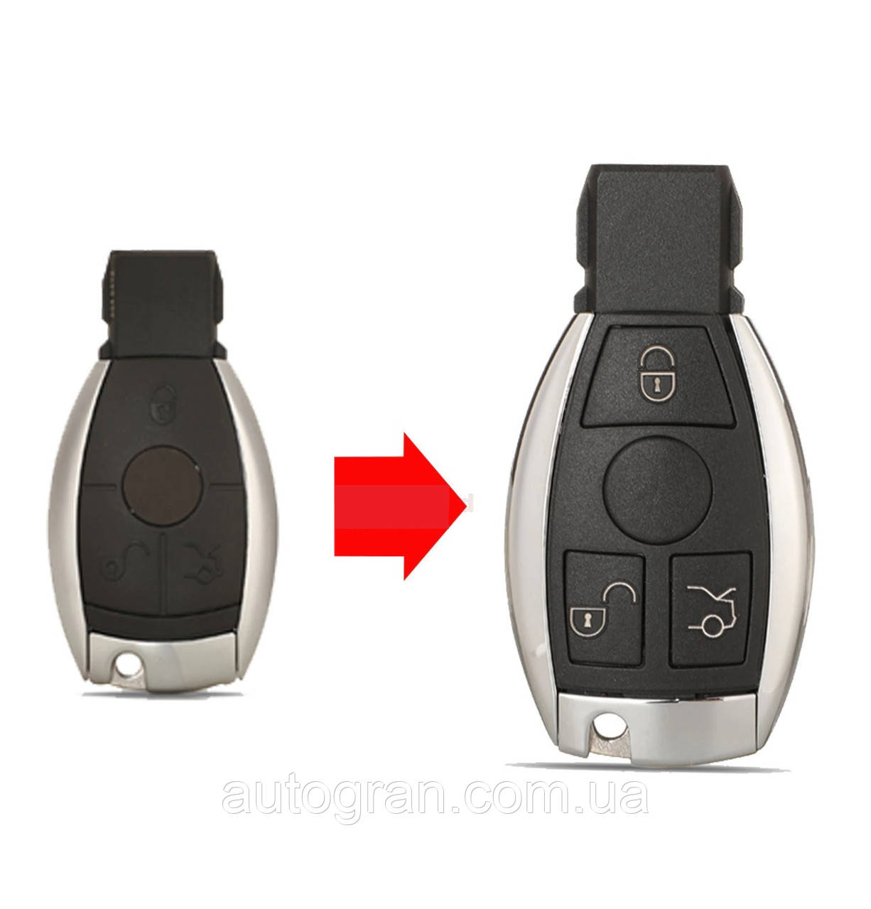 Тюнінг смарт ключа Mercedes рибка 3 кнопки, фото 1