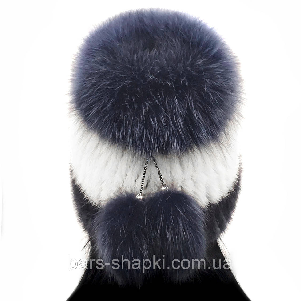 Меховая шапка из норки на трикотажной основе "Бон" (бело-синяя) - фото 3 - id-p1254849717