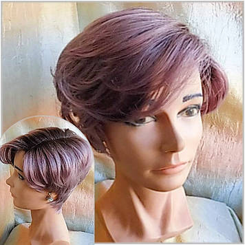 Перука з натурального волосся боб-каре з боковим проділом омбре бузковий SCARLET-2/PURPLE