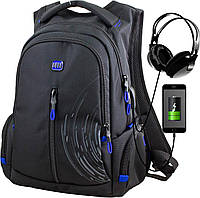 Подростковый рюкзак с ортопедической спинкой черный с usb портом для парней Winner / SkyName для студентов