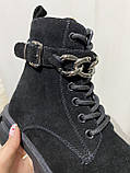 Черевики жіночі демісезонні замшеві на шнурівці чорні, фото 3
