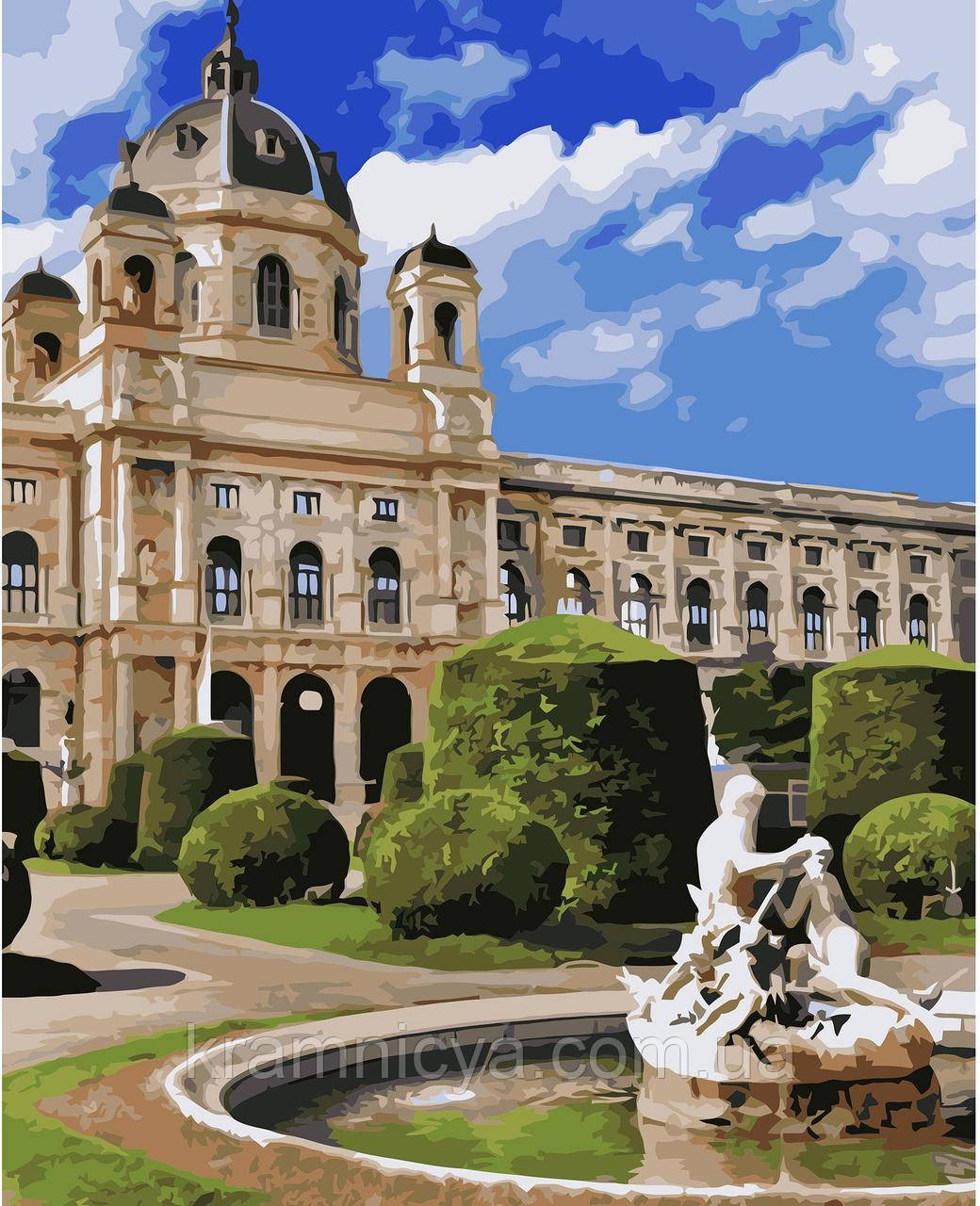 Картина за номерами Фонтан біля замку, 40х50 Strateg Преміум з лаком та рівнем (VA-3237), фото 1