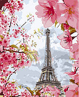Картина по номерам Эйфелева башня в розовых цветах, 40х50 Strateg Премиум с лаком и уровнем (VA-3612)