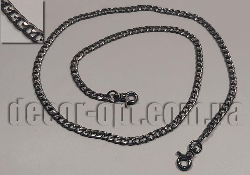 Фурнітура-ланцюжок для сумки чорного кольору з карабінами 110 см