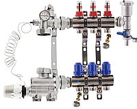 Коллектор для теплого пола в сборе нижнего подключения на 3 контура без насоса KOER
