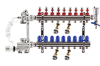 Коллектор для теплого пола в сборе нижнего подключения на 9 контуров без насоса KOER
