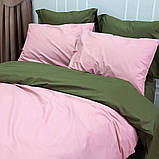 Постільна білизна ДУЕТ Пудра/Темний Хакі Ранфорс MERISET — Сімейний на гумці, фото 5