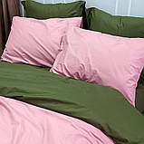 Постільна білизна ДУЕТ Пудра/Темний Хакі Ранфорс MERISET — Сімейний на гумці, фото 2