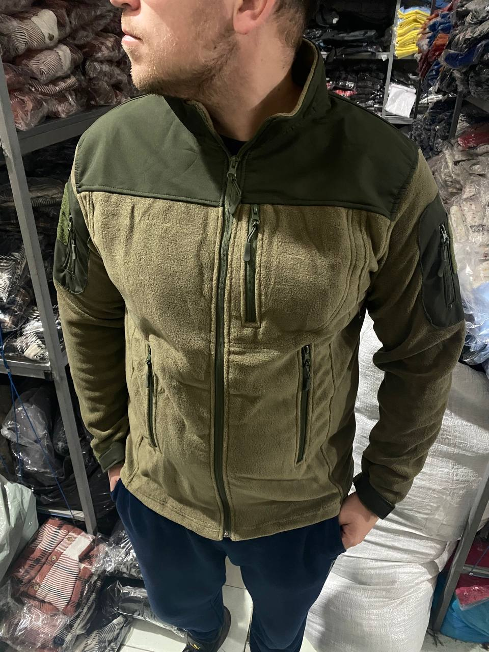 Чоловіча тактична флісова тепла вітровка хакі XL