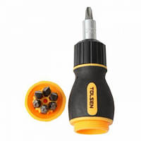 Викрутка тримач біт короткий з реверсивною храповою рукояткою Tolsen 7 біт 25 мм