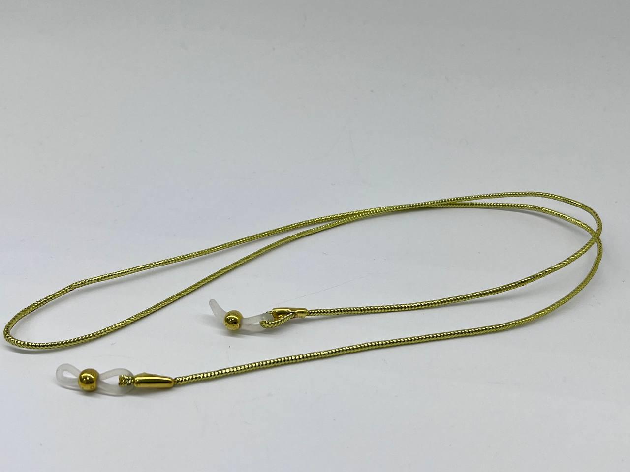 Шнурок держатель для очков плетеный на силиконовых петлях Золотистый люрекс Золотистый - фото 1 - id-p1704018177