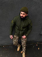 Куртка мужская зимняя тактическая Soft Shell на флисе хаки Теплая куртка Софт Шелл армейская военная олива