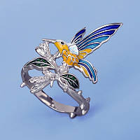 Креативное серебряное кольцо в виде птицы Колибри, женское обручальное кольцо, ручной работы, размер 18
