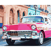 Картина за номерами Strateg ПРЕМІУМ Рожеве авто Гавани з лаком розміром 40х50 см VA-3198 PL-00034781