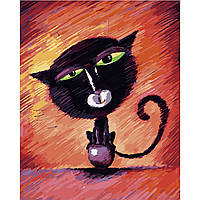 Картина за номерами Strateg ПРЕМІУМ Кіт на кульці з лаком розміром 40х50 см VA-2663 PL-00033207
