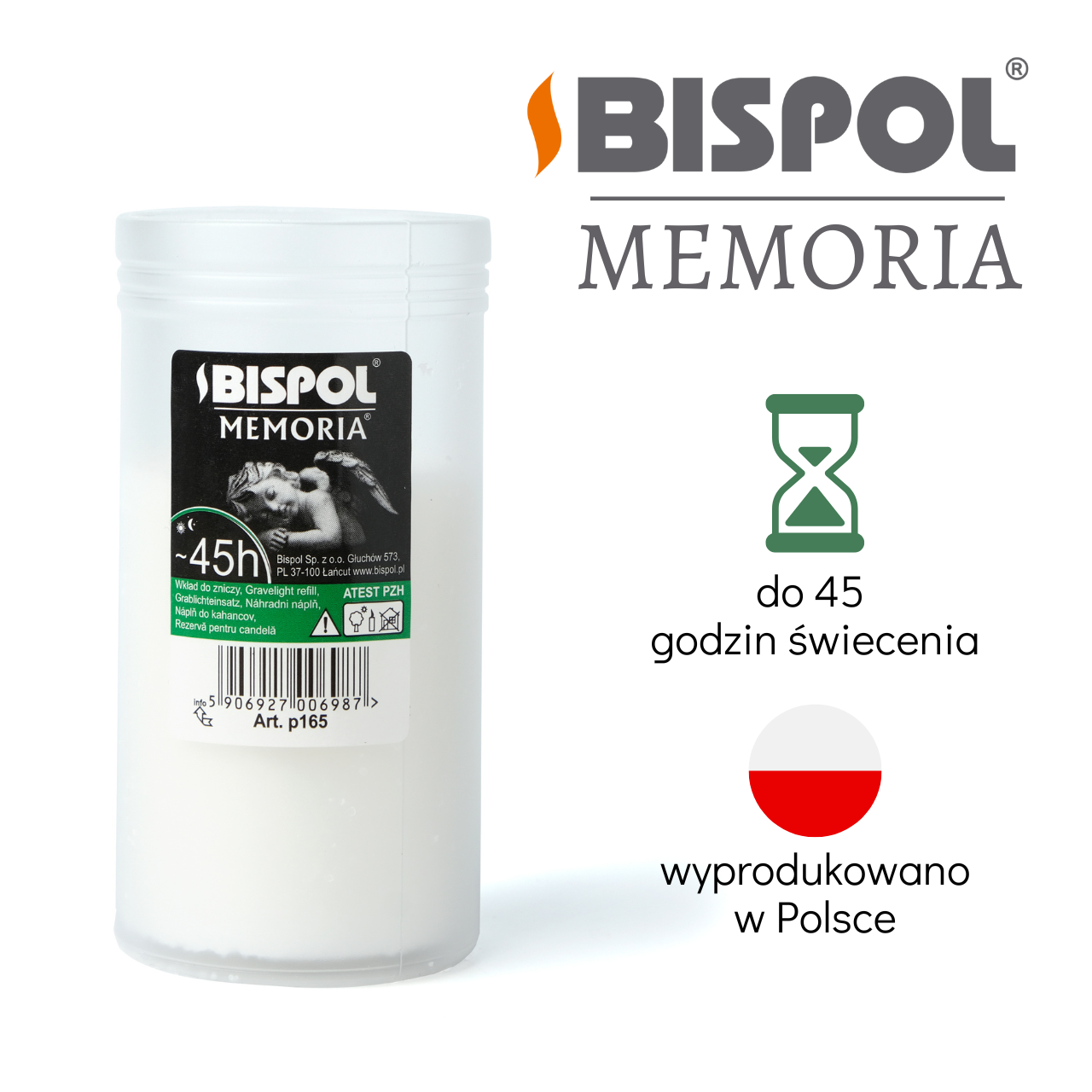Свічка олійна запаска для лампадки Bispol (біспол) Memoria 45 годин