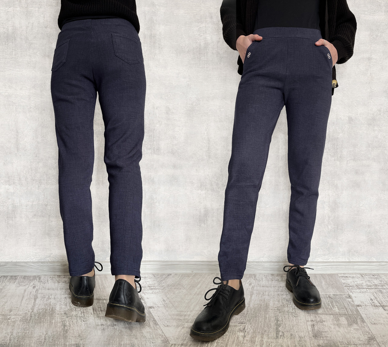 Штани жіночі офісні на флісовій підкладці Лосини зимові з кишенями 2XL — 6XL (Синій відтінок)