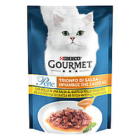 Влажный корм GOURMET Perle для взрослых кошек, мини филе в соусе с курицей 85 г (7613036136785)