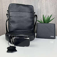 Мужская кожаная сумка барсетка + кожаный ремень + портмоне из натуральной кожи, подарочный набор 3 в 1 SV SV