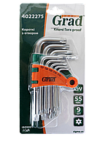 Ключі torx 9шт CrV "Grad" (короткі з отвором)