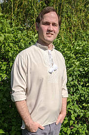 Чоловіча сорочка з льону-меланж бежевого кольору