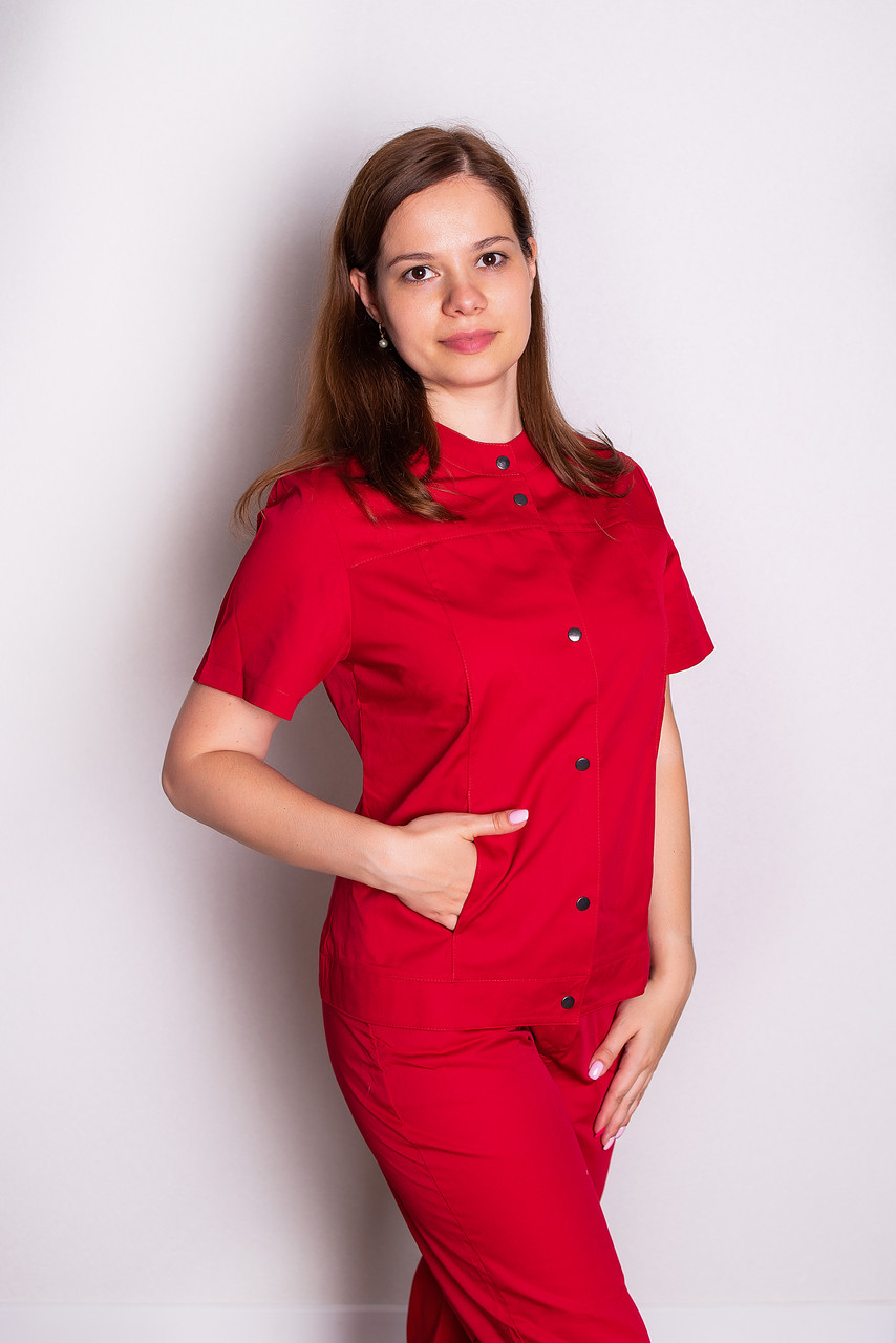 Костюм медичний жіночий Черрі (коттон, червоний, р.42-50) Марія, фото 1
