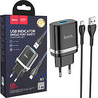 Зарядное устройство HOCO N1 2.4A + microUSB кабель Black