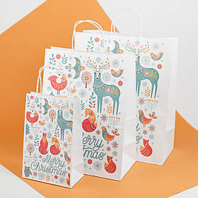 Пакет Новорічний "Казковий ліс" 260*150*350 дитячі подарункові пакети на Новий рік і Різдво