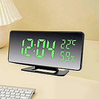 Электронные LED часы VST-888Y 7006 с будильником и термометром, с USB / Зеркальные часы с зеленой подсветкой