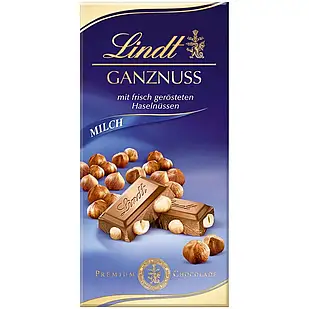 Шоколад Lindt Ganznuss Milch з цільним фундуком 100 г