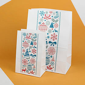 Подарунковий пакет на Новий рік маленький 150*90*240 маленький Упаковка для новорічних різдвяних подарунків "Зимовий"