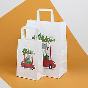 Подарунковий пакет на Новий рік "Ведмедик"150*90*240 Упаковка для новорічних різдвяних подарунків з ручками