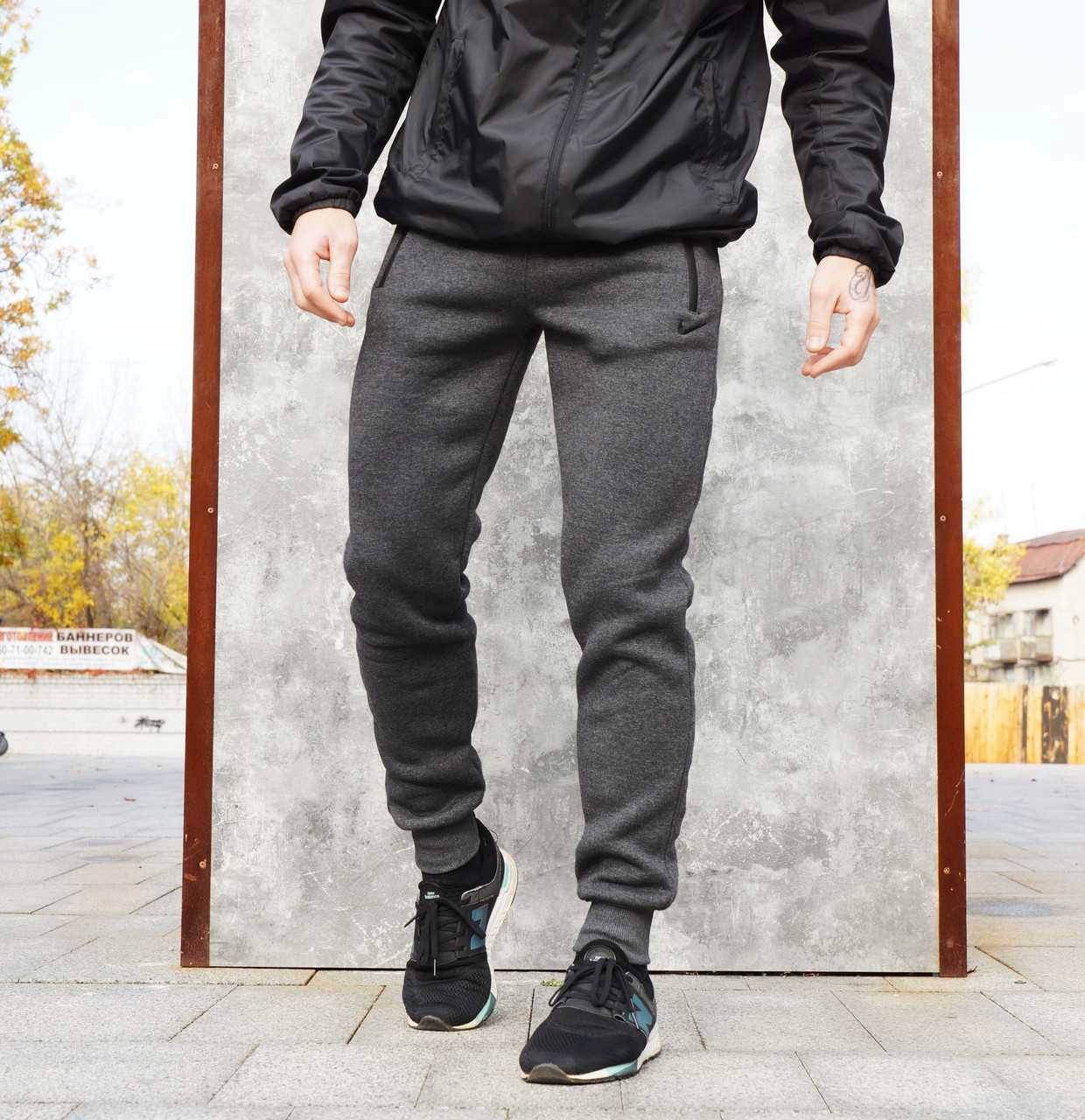РОЗПРОДАЖ! Чоловічі утеплені (на флісі) спортивні штани Nike сірі, фото 1