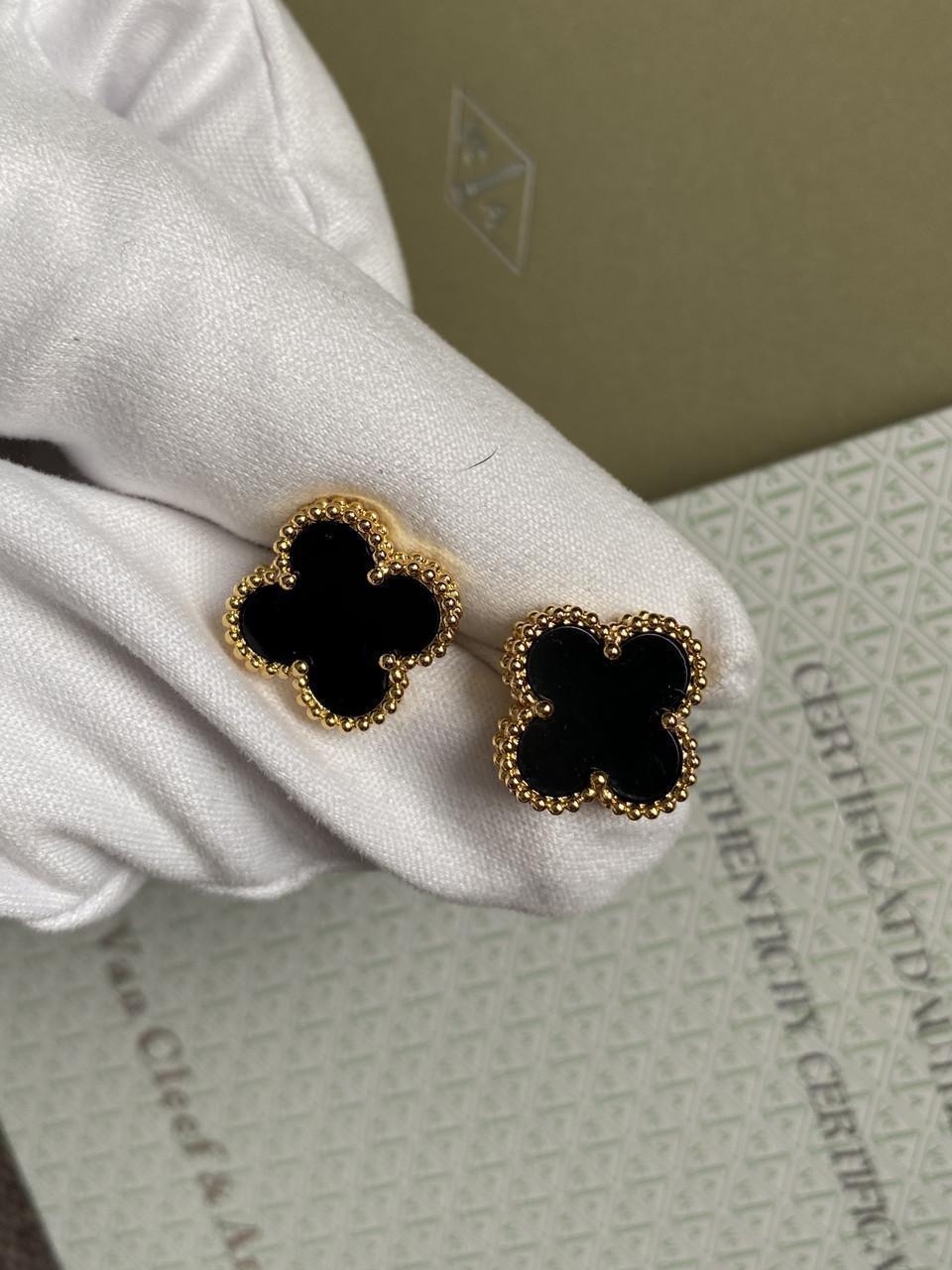 Сережки Van cleef ван кліф конюшина чорні в золоті на гвоздику (ID ...