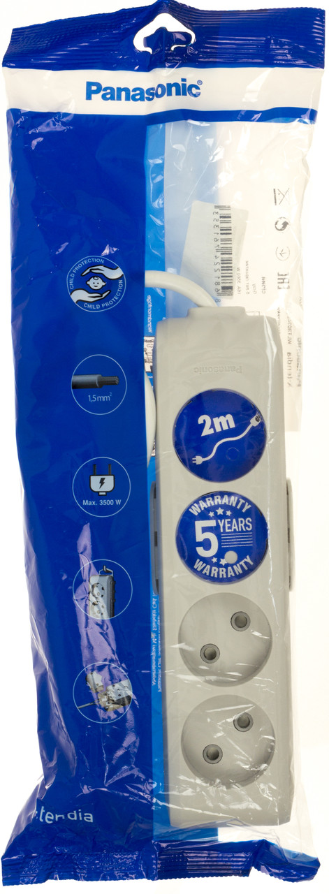 Подовжувач "Panasonic" 4гнізда 2м захисні шторки 16A сірий №WLTB0242-2GR(12)