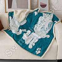 Дитяче двостороннє тепле плед ковдру на овчині штучне хутро 110х120 см Бірюзове