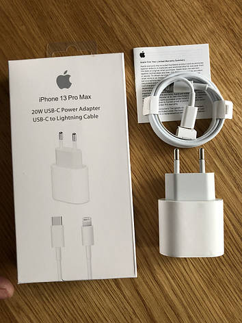 Швидка Зарядка для iPhone 13 Pro Max 20W USB-C + Кабель Type-C на Lightning, фото 1