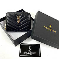 Женский кошелек -портмоне жіночий гаманець  YSL з натуральної шкірі чорний Yves Saint Laurent из натуральной