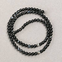 Намистини Чорний Агат оковий натульний камінь гладка кулька d-4мм+- L-39см+- на волосіні