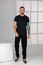 Теплі чоловічі прямі спортивні штани 1021 чорний, фото 2