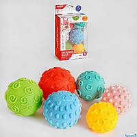 Мячики для детей сенсорные резиновые массажные (6 шт., разная поверхность, мордочки животных, цветные) НЕ 0256