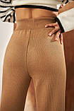 В'язані якісні жіночі брюки прямі бежеві штани бавовна, фото 3