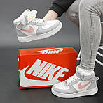 Жіночі зимові кросівки Nike Air Force (сірі з білим і рожевим) високі зручні теплі кеди на хутрі К14021 топ, фото 5