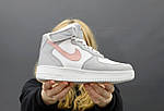 Жіночі зимові кросівки Nike Air Force (сірі з білим і рожевим) високі зручні теплі кеди на хутрі К14021 топ, фото 11