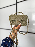 Женская мини сумка Chanel (хаки) art0106 красивая стильная сумочка на длинной декоративной цепочке топ